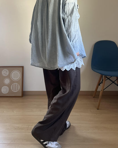 リネン混タックリラックスパンツ