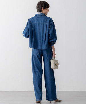 ライトダンガリー クロップド ボリュームスリーブ シャツ