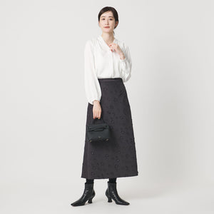 バック サテン Vネック ロングスリーブ ブラウス ‐ウォッシャブル‐