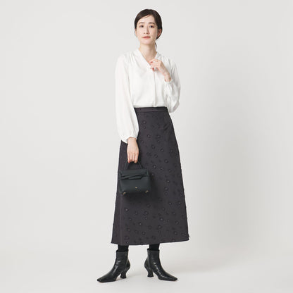 バック サテン Vネック ロングスリーブ ブラウス ‐ウォッシャブル‐