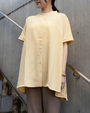 バックティアードバンドカラー半袖ブラウス