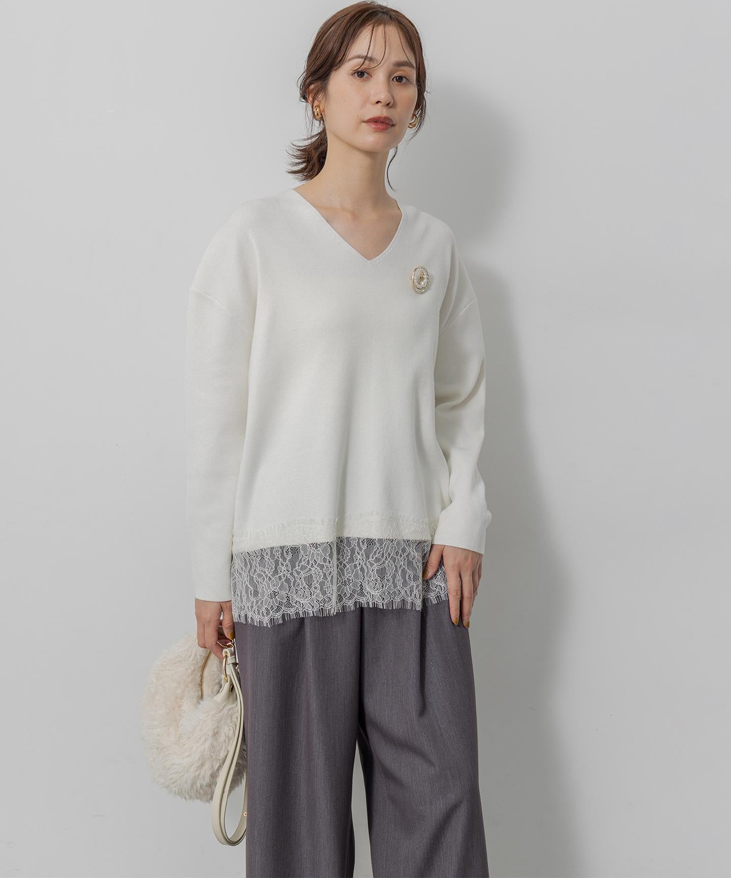 レースモチーフニットプルオーバー
