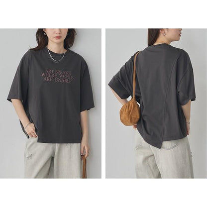 USAコットンアシンメトリーレタリングTシャツ