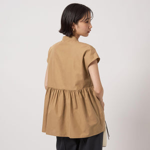 スタンドネック ペプラム フレンチスリーブ ブラウス