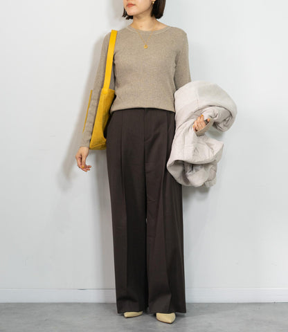 ラメリブクルーネックスリムニット