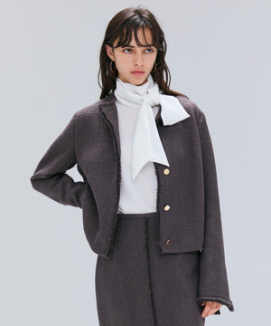 MULLIN / ウールツイードメタルボタンノーカラージャケット