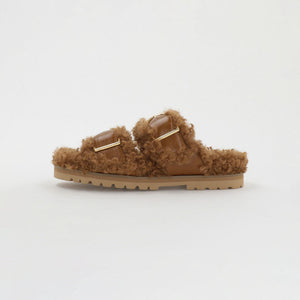 ダブルベルト フェイクファー サンダル