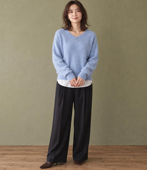 ウールカシミアホールガーメントVネックニット