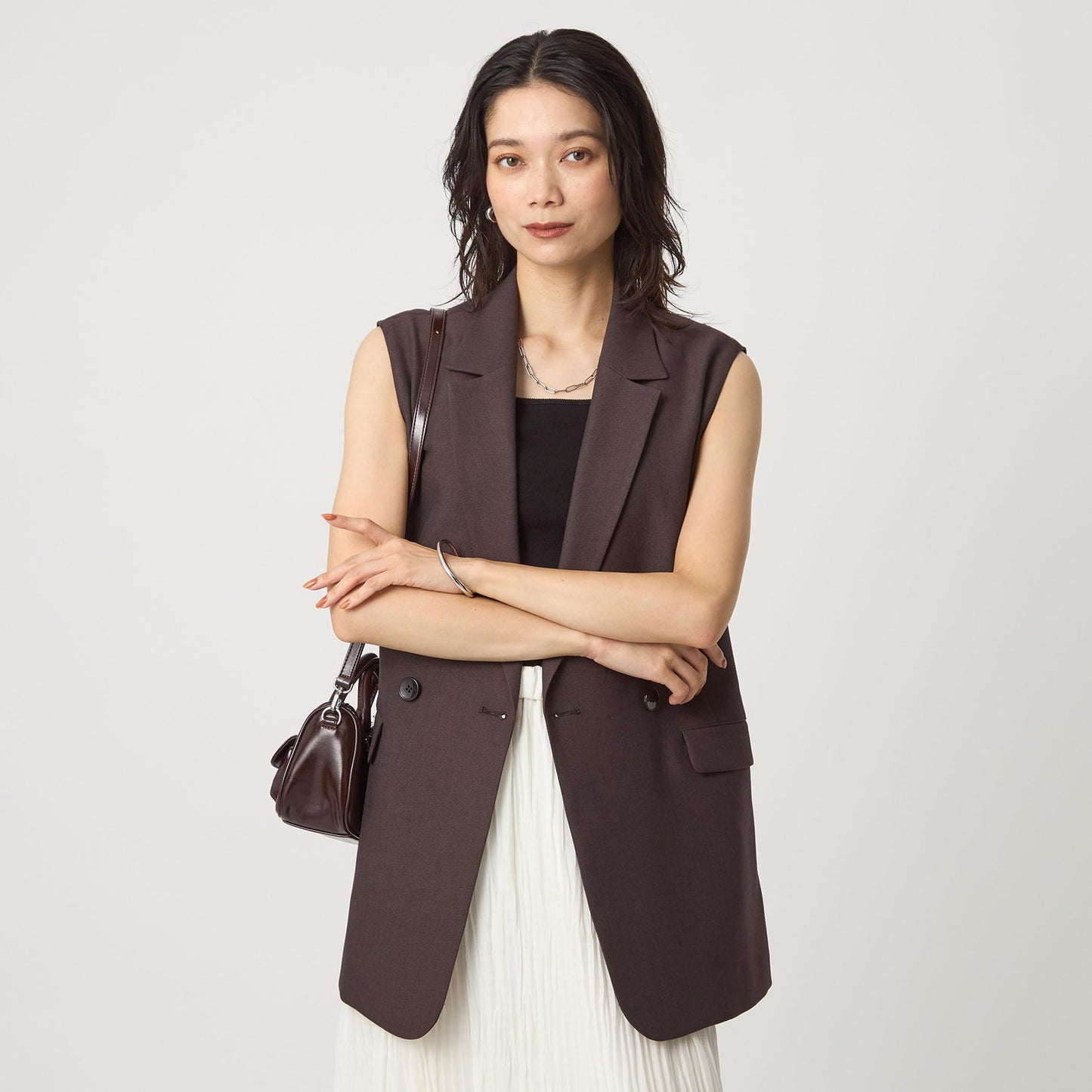 ツイードライク ジレ マシンウォッシャブル 帯電防止