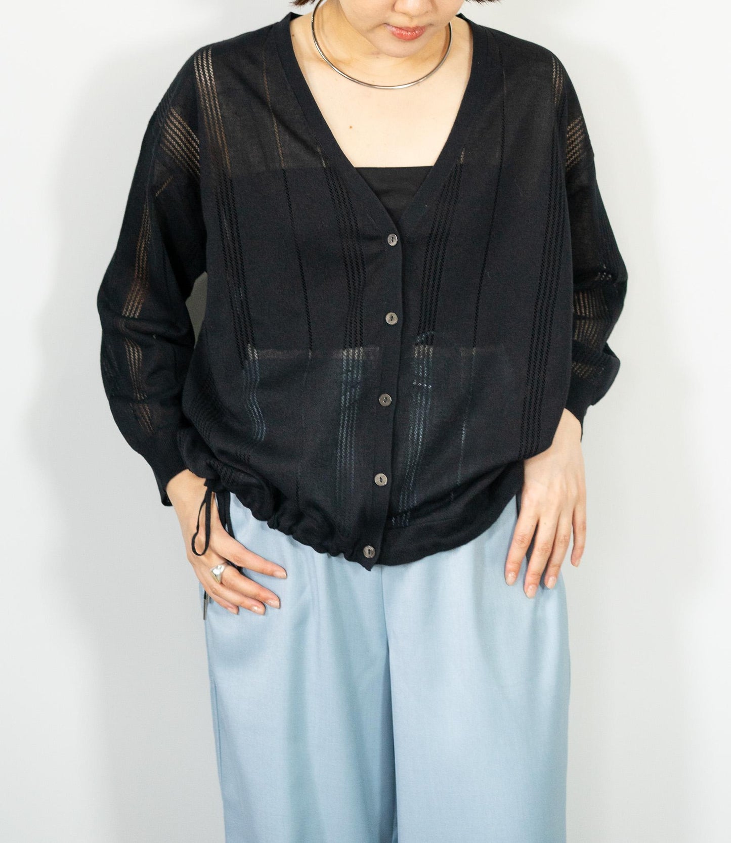 【UV加工】透かし編みドロストカーディガン