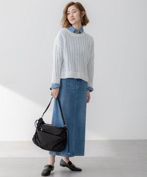 ライトダンガリー クロップド ボリュームスリーブ シャツ