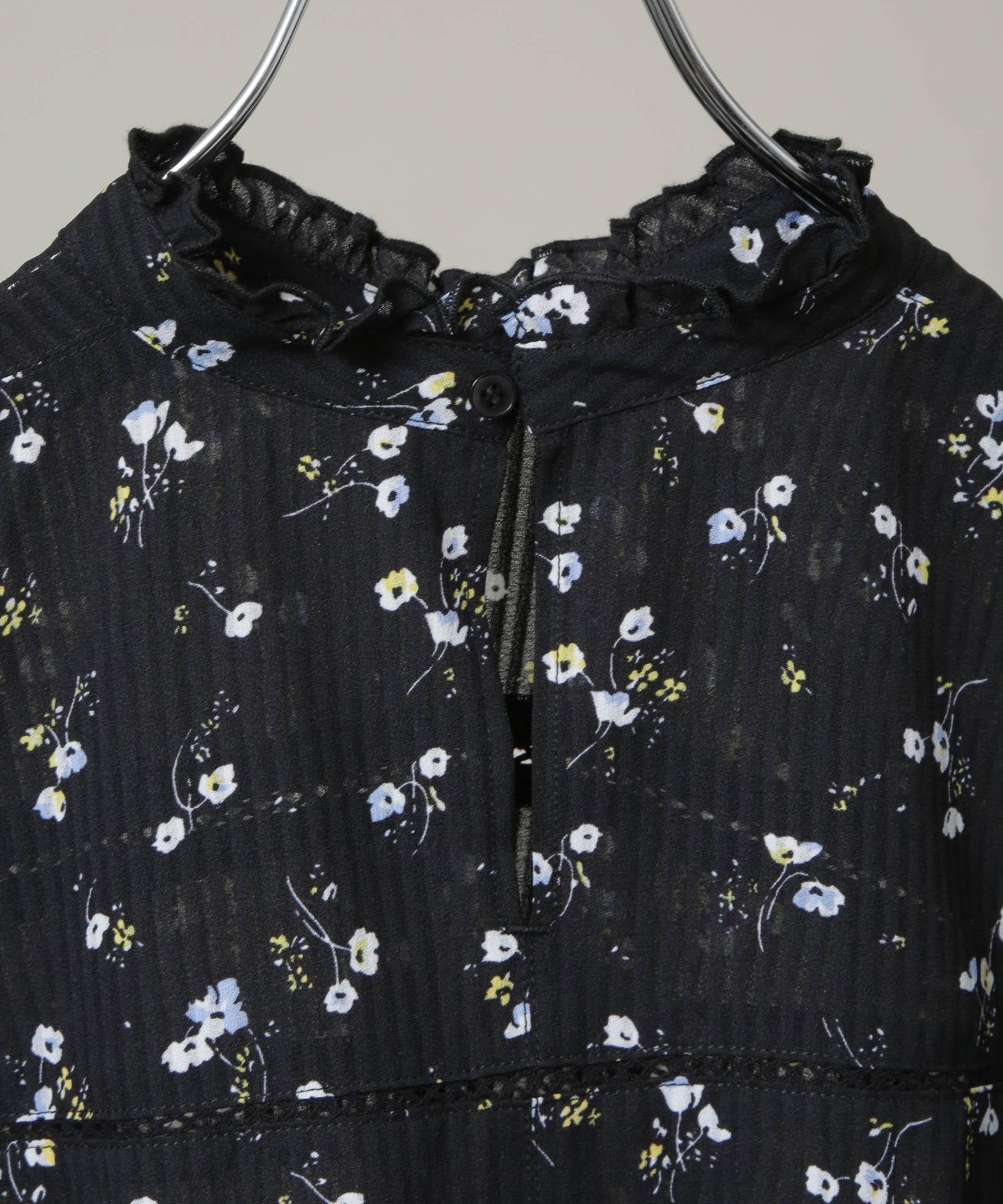 フラワープリントスタンドフリルブラウス(セットアップ可)