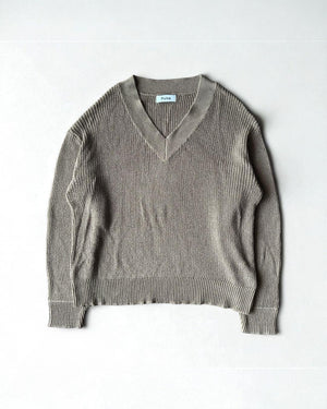 Vネックメッシュオーバーニット
