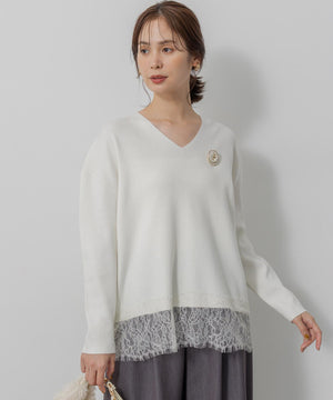 レースモチーフニットプルオーバー