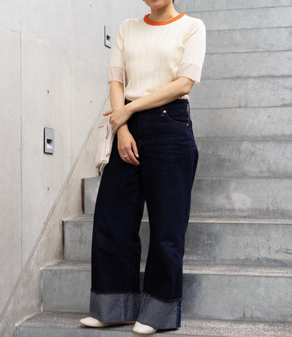 バイカラーシアースリーブスリムニット