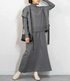 Vネックベストスリムワンピースアンサンブル