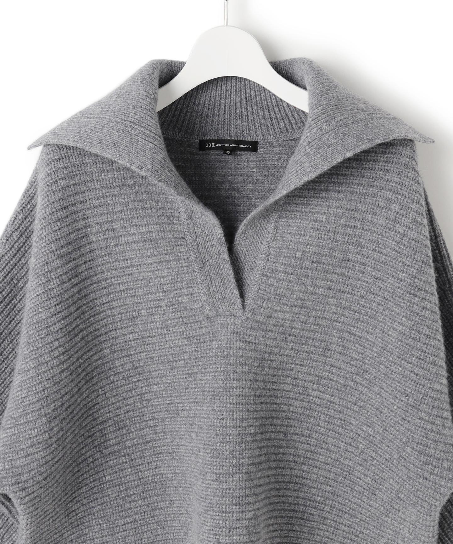 ウールカシミヤチャンキー クロップド スキッパーニット