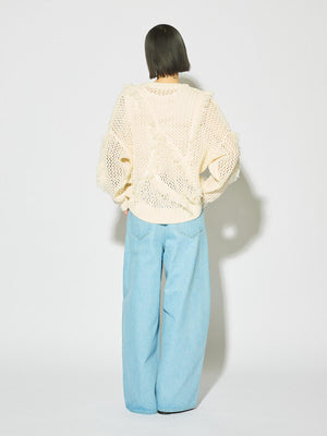 MIDIUMISOLID for Ladies フリンジメッシュプルオーバー