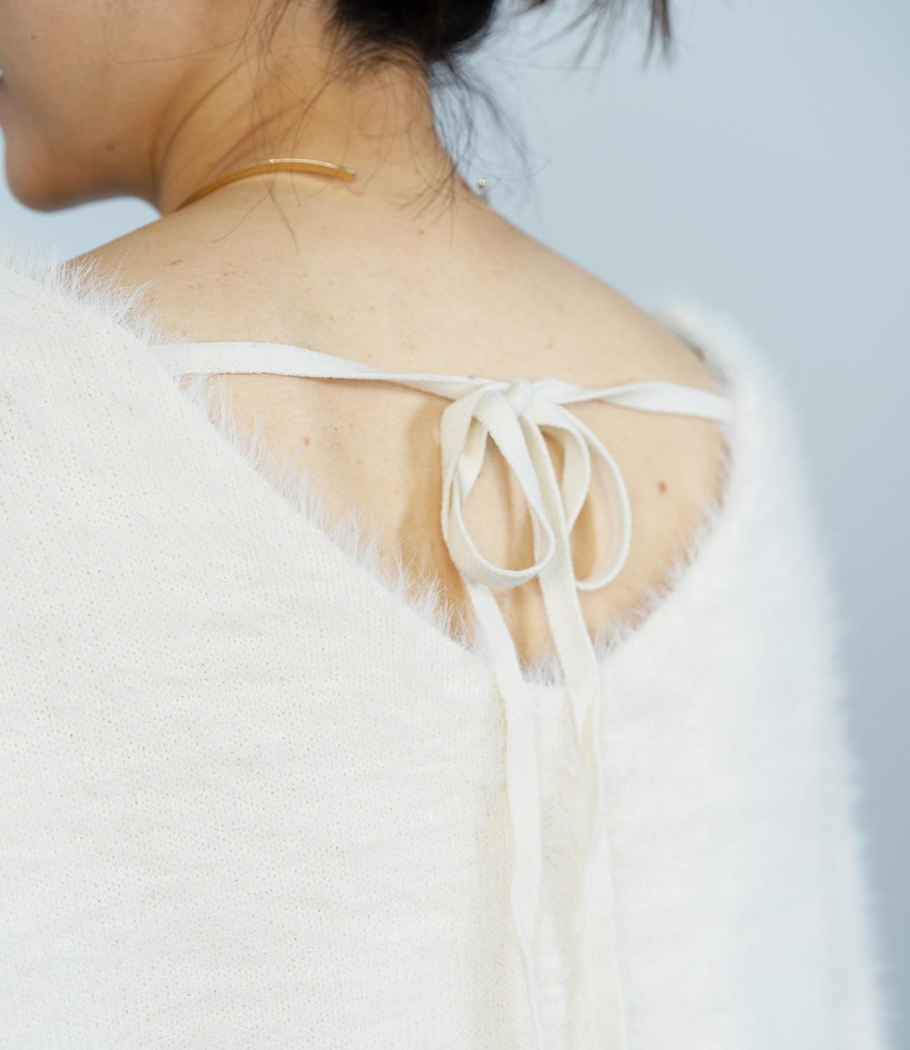 バックリボンVネックニット