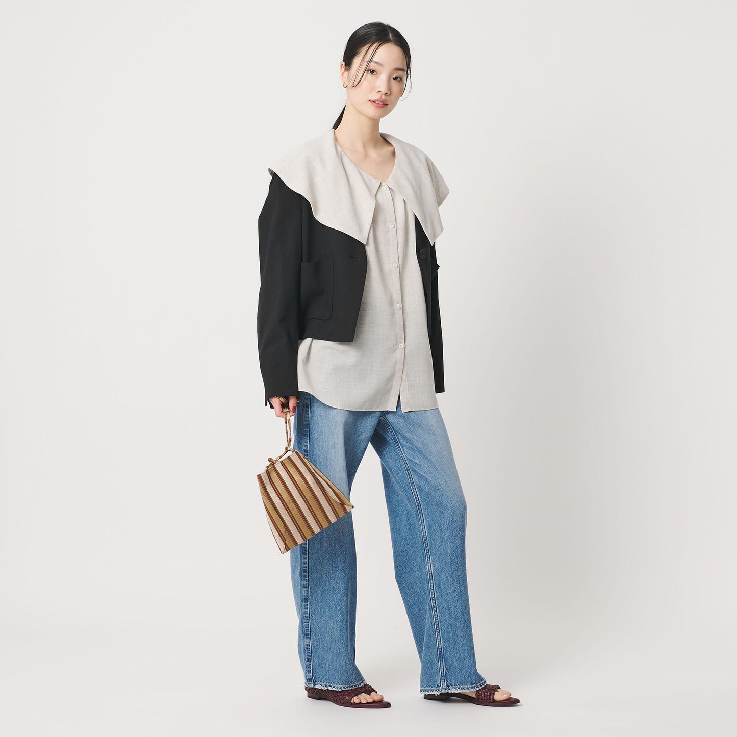 ポリエステルブレンド カラーレス ショートジャケット