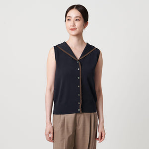 スカラップ セーラー ノースリーブ ニット ウォッシャブル