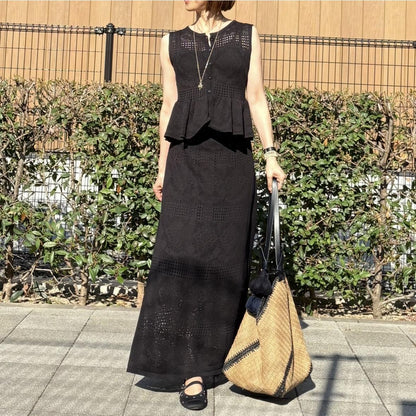 透かし編みレースニット ペプラムセットアップ