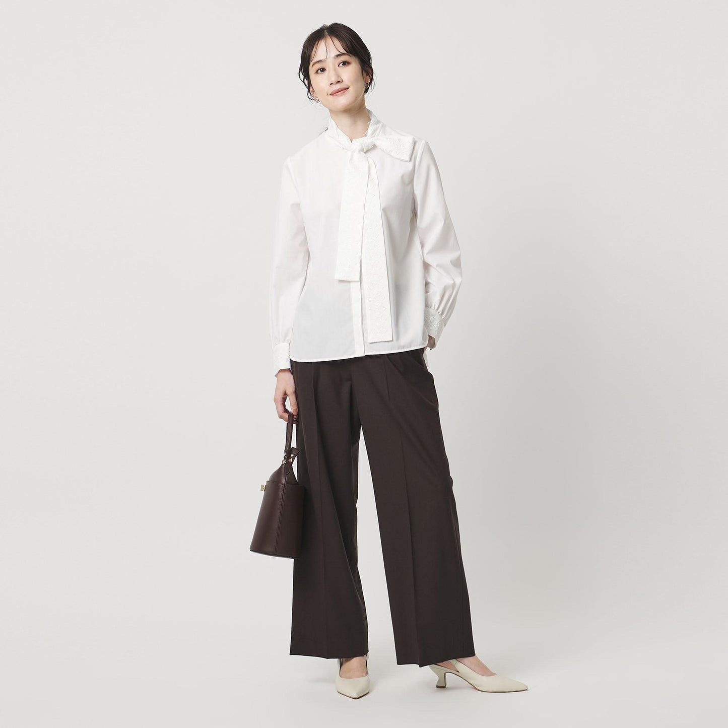 レース コンビ ボウタイ リボン ブラウス ‐ウォッシャブル‐