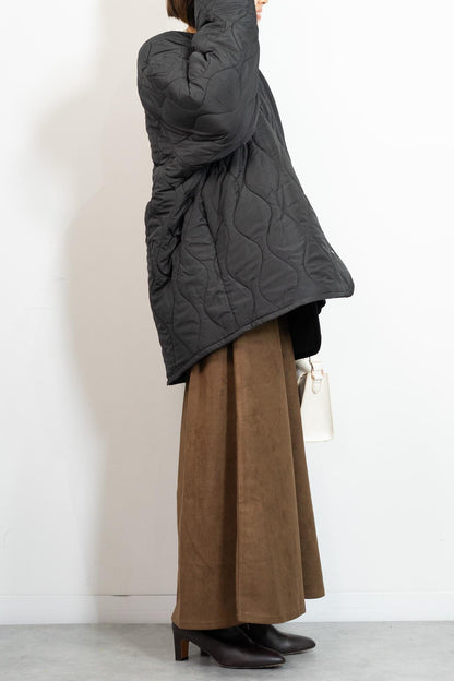 リバーシブルボアキルティングノーカラーアウター