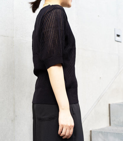 透かし柄編み5分袖ニット