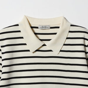 襟付き 5分袖 プルオーバー ニット