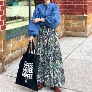 スタンドカラーデニムブラウス