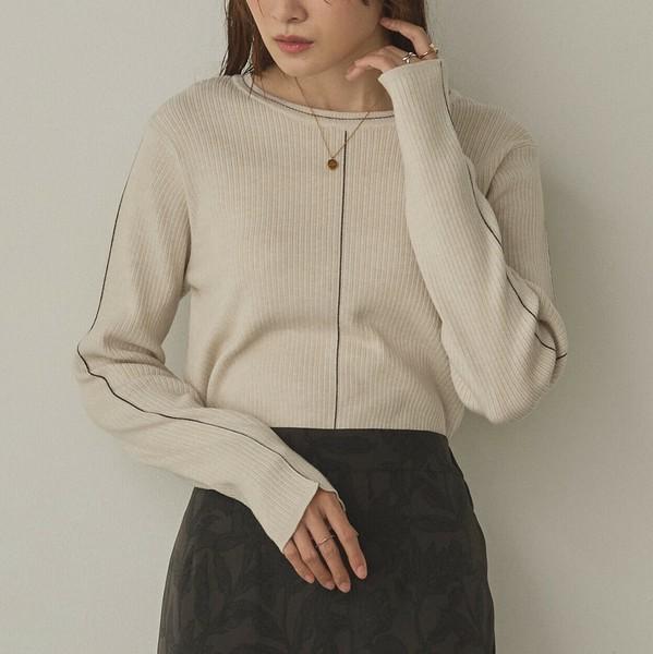 バイカラースリムニットプルオーバー