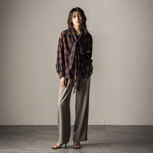 シアーオンブレチェックボウタイブラウス≪手洗い可能≫