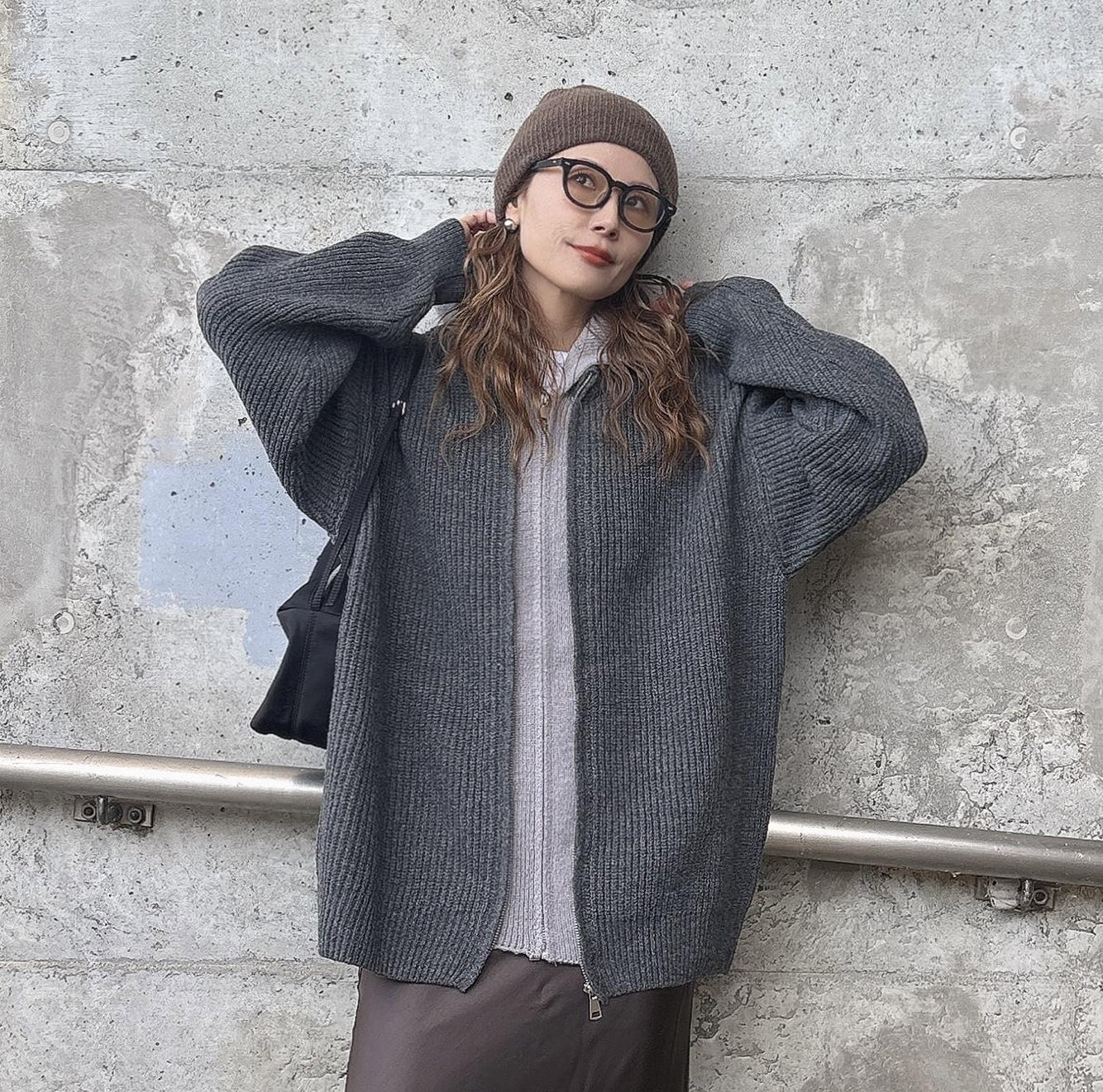 レイヤードニットジップアップ