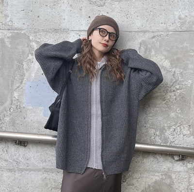 レイヤードニットジップアップ