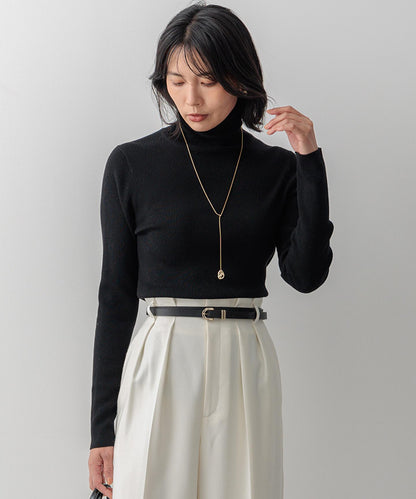 ウーステッドウール リブタートルネック ニット