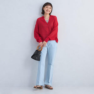 メッシュ スキッパー ニット プルオーバー -ウォッシャブル-