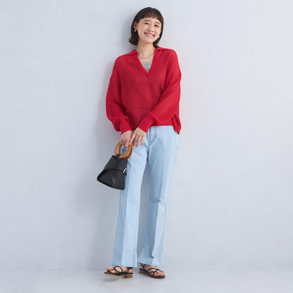 メッシュ スキッパー ニット プルオーバー -ウォッシャブル-