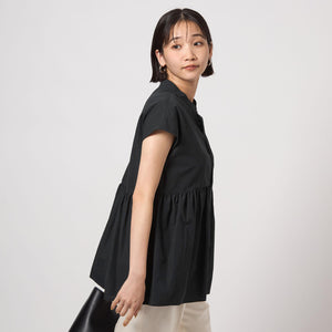 スタンドネック ペプラム フレンチスリーブ ブラウス