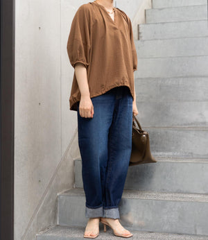 ストライプスキッパーパフブラウス