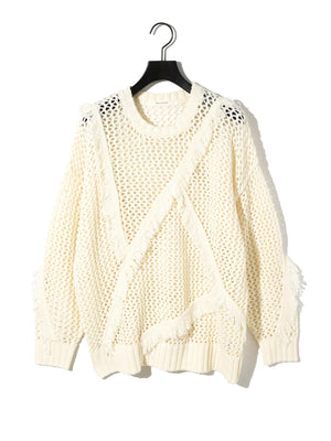 MIDIUMISOLID for Ladies フリンジメッシュプルオーバー