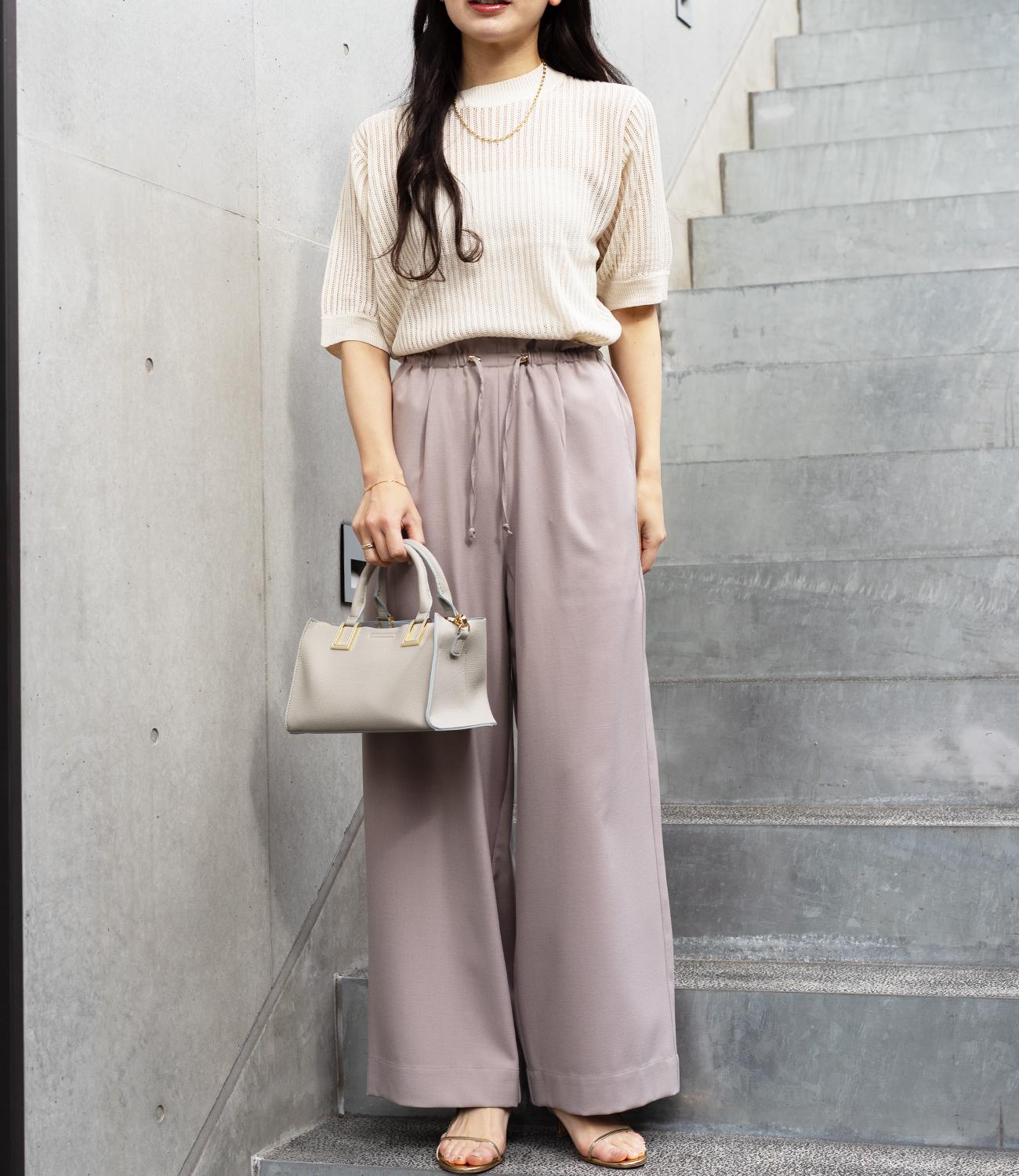 透かし柄編み5分袖ニット