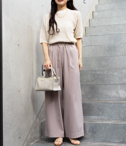 透かし柄編み5分袖ニット