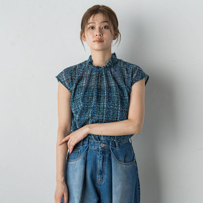 【WEB限定】カットジャガードチェックプリントブラウス