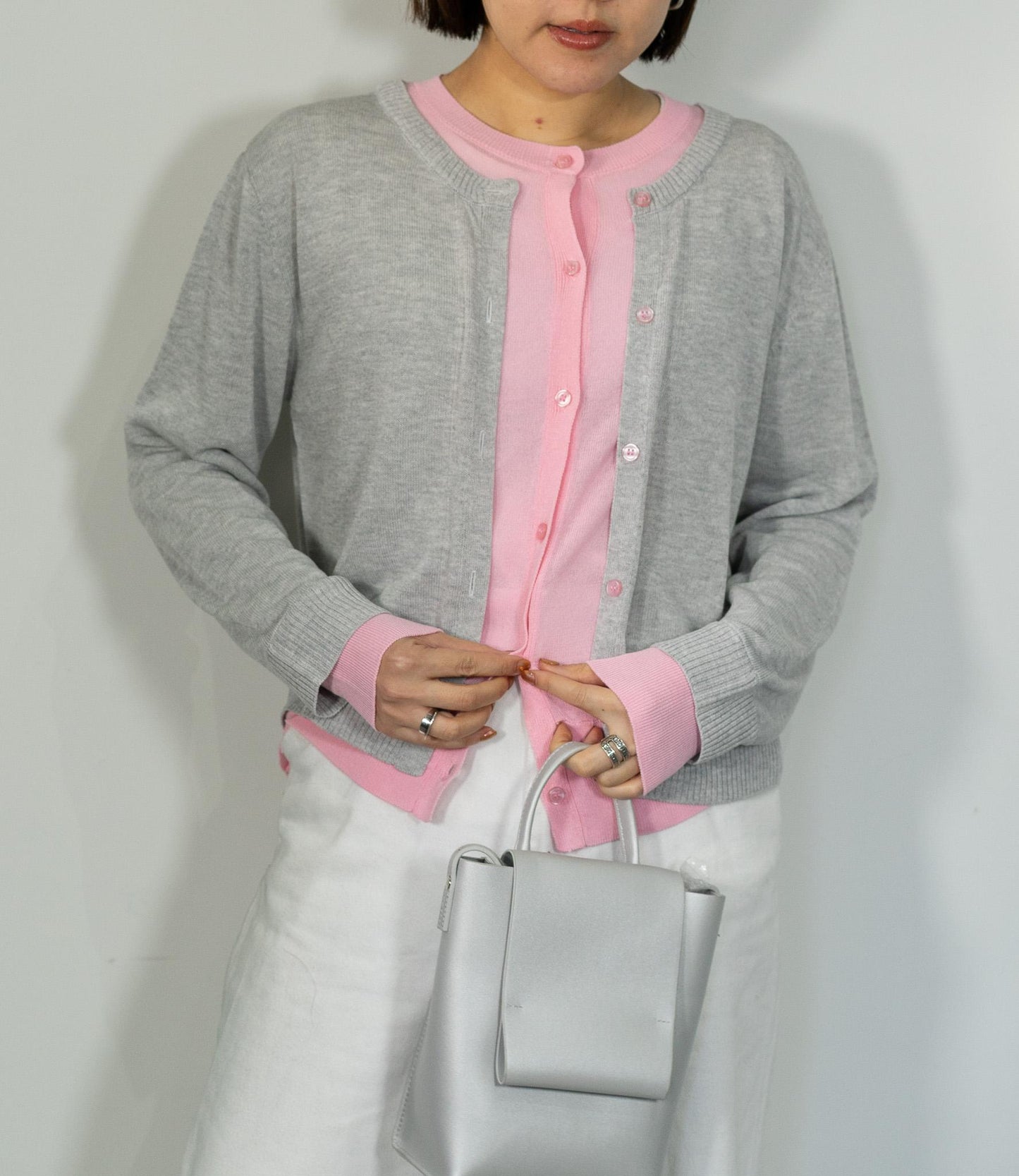 レイヤード風バイカラーカーディガン