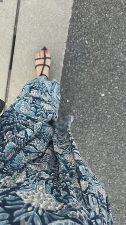 BLOCKPRINT ネイビーボタニカルサロペット