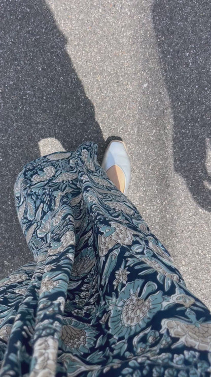 BLOCKPRINT ネイビーボタニカルサロペット