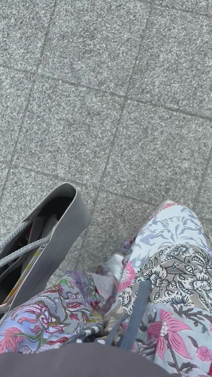 グレーblockprintパッチワークパンツ