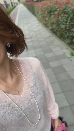 アルパカ混 ピンクVネックニット