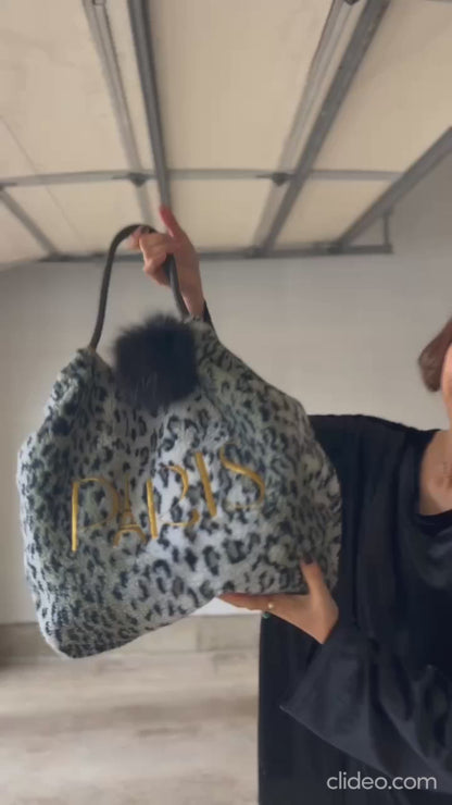 PARISボアバッグ（レオパ.黒）